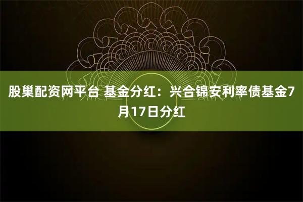 股巢配资网平台 基金分红：兴合锦安利率债基金7月17日分红